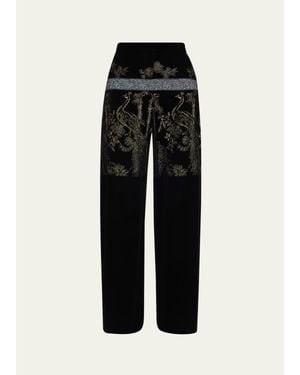 Giorgio Armani Metallic Embroidered Velvet Wide-Leg Pants - Black