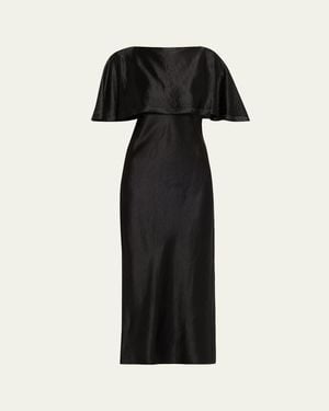Jason Wu Washed Twill Cape-Sleeve Midi Dress - Black