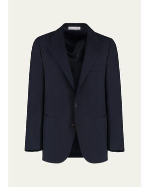Umit Benan Super 120S Wool Single-Breasted Blazer - Blue