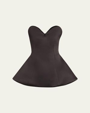 Marc Jacobs Strapless Satin Sculptural Mini Flared Dress - Black