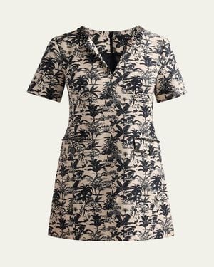 Toccin Blythe Embellished Palm Jacquard Mini Shift Dress - Black