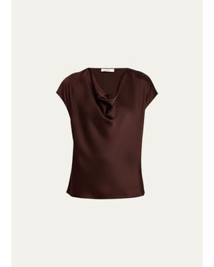 Vince Cowl-Neck Cap-Sleeve Satin Blouse - Red