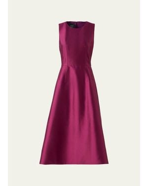 Akris Dupion Sleeveless Silk Shantung Midi Dress - Purple
