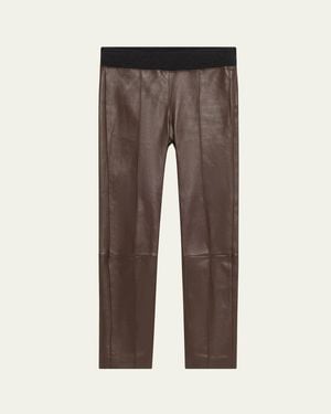Brunello Cucinelli Leather Stretch Front Seam Leggings - Gray