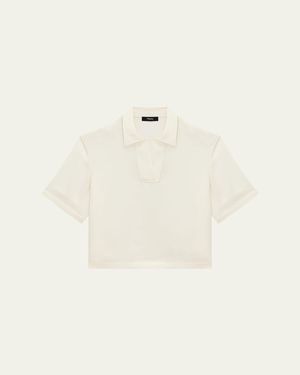 Theory Short-Sleeve Silk Polo Top - Natural