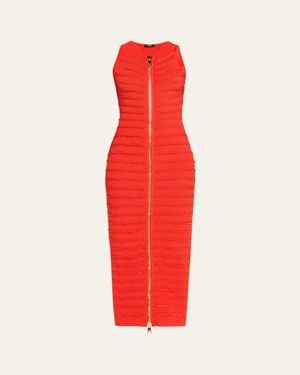 Balmain Sleeveless Cutout Zip Halter Maxi Dress - Red