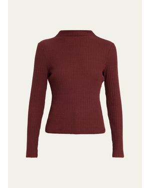 Veronica Beard Nadja Ribbed Mock-Neck Top - Red