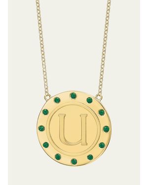 Tracee Nichols 14K Initial Token Necklace With Emeralds - Metallic