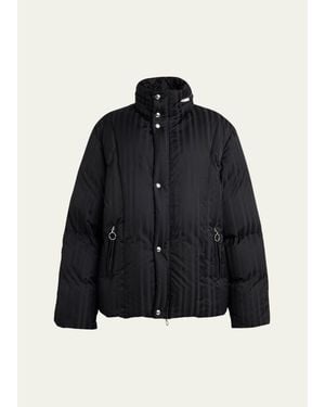 Setchu Jacquard Stripe Down Hooded Jacket - Blue