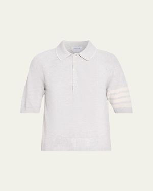 Thom Browne Linen Cotton 4-Bar Polo Shirt - Natural