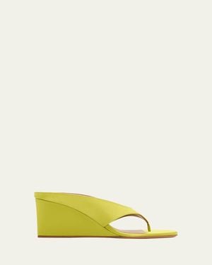 Alaïa 75Mm Cube Satin Thong Wedge Sandals - Yellow