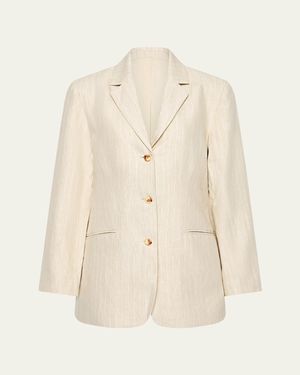 Posse Leon Single-Breasted Pinstripe Linen Blazer - Natural
