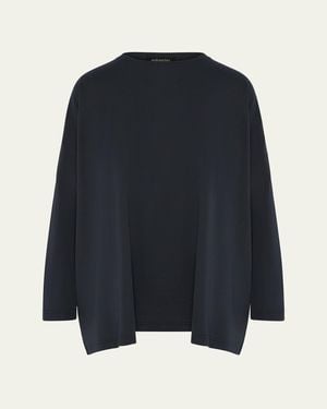 Eskandar Round Neck Long Sleeve Cotton T-Shirt - Blue