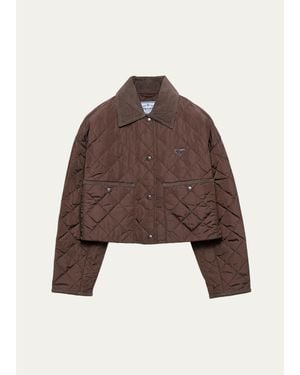 Prada Quilted Corduroy Trim Jacket - Brown