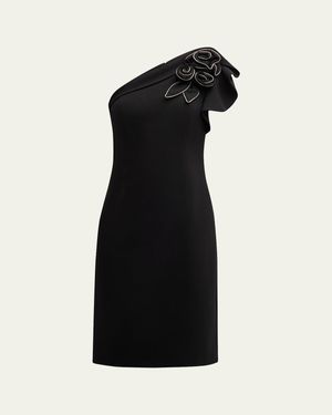 Teri Jon Embellished Sleeveless One-Shoulder Dress - Black