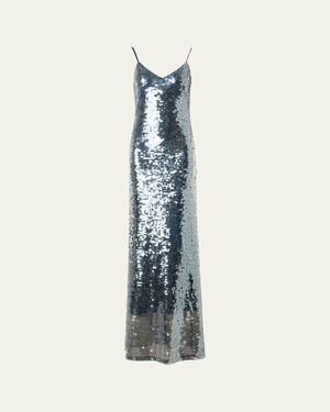 Akris Sequined V-Neck Slip Gown - Blue