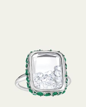 Moritz Glik 18K Antiqued Ring With Diamonds And Emeralds - Metallic