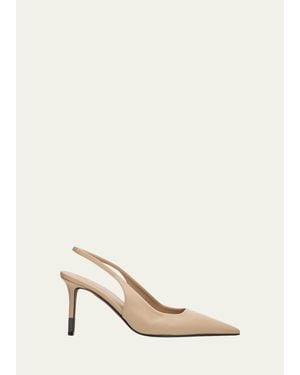 Brunello Cucinelli Leather Slingback Pumps With Monili Heel - Natural