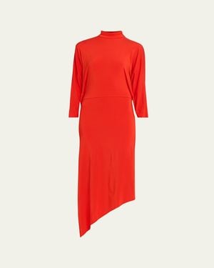 Willy Chavarria Cascada Asymmetric Draped Backless Midi Dress - Red