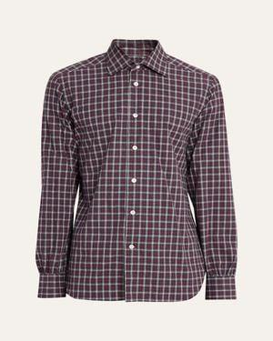 Kiton Cotton Plaid Button-Down Shirt - Purple