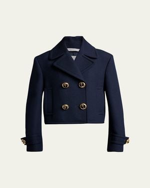 Balenciaga Double-Breasted Textured Wool Short Peacoat - Blue