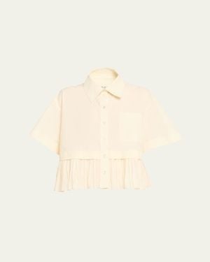 Sea Solene Pleated Combo Button-Front Shirt - Natural