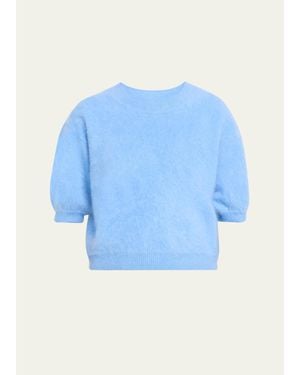 Lisa Yang Juniper Brushed Cashmere Short-Sleeve Sweater - Blue