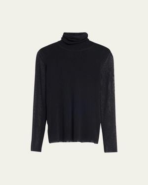 Fuzzi Long-Sleeve Turtleneck Tulle Blouse - Black