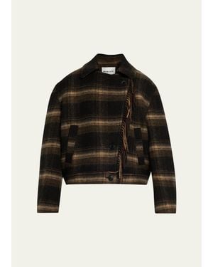 Isabel Marant Galeane Plaid Wool Crop Jacket - Black