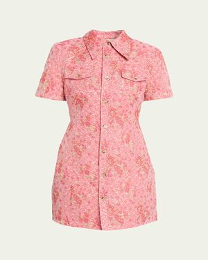 Willy Chavarria Chavela Metallic Floral Cloqué Mini Shirtdress - Pink