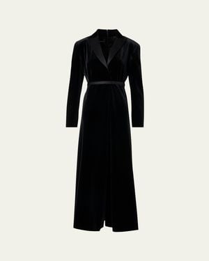 Akris Satin-Lapel Belted Velvet Midi Tuxedo Dress - Black