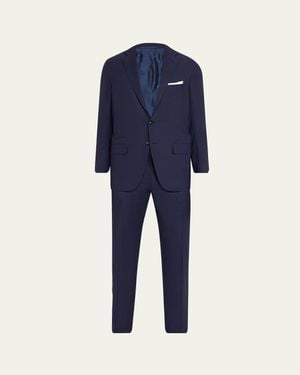 Kiton Mini-Check Wool Modern Fit Two-Piece Suit - Blue