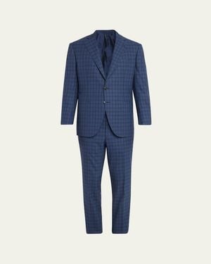 Cesare Attolini Wool Windowpane Check Two-Piece Suit - Blue