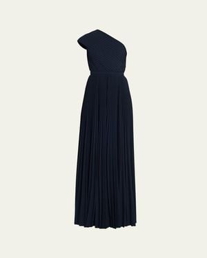 Michael Kors Pleated One-Shoulder Gown - Blue