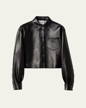 Miu Miu Leather Crop Jacket - Black