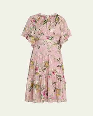 Kobi Halperin Chase Tiered Floral-Print Fil Coupe Dress - Pink