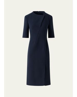 Akris Asymmetric Slit Short-Sleeve Midi Dress - Blue