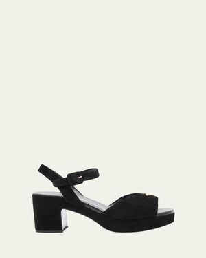 Prada Suede Triangle Logo Platform Sandals - Black