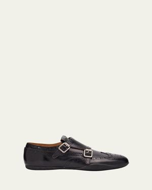 Miu Miu Leather Monk-Strap Thin Sole Loafers - White