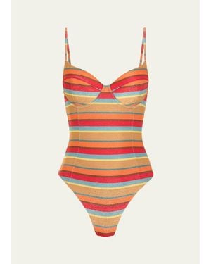 Ramy Brook Jayda Glitter Striped One-Piece Swimsuit - Red