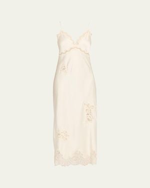 LoveShackFancy Sorone Satin Lace Maxi Slip Dress - Natural