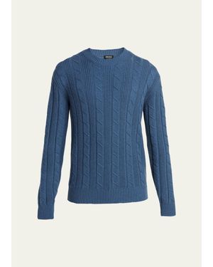 ZEGNA Oasi Cashmere Cable Crewneck Sweater - Blue
