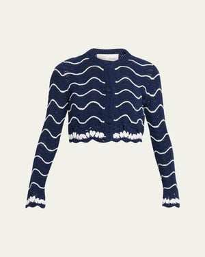 Cara Cara Louise Shrunken Cotton Crochet Cardigan - Blue