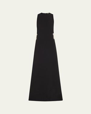 Reem Acra Embellished Heavy Crepe Cady Sleeveless Maxi Dress - Black