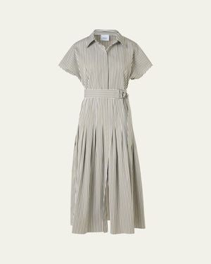 Akris Punto Cap-Sleeve Belted Cotton Poplin Pleated Midi Shirtdress - Multicolor