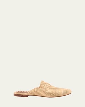 Carrie Forbes Tapa Woven Raffia Loafer Mules - Natural