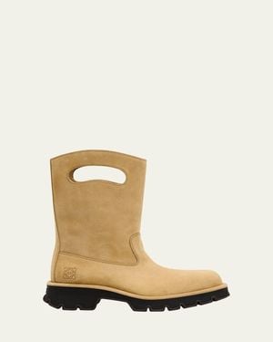 Loewe Bobby Leather Calf-High Boots With Cut-Out Handles - Natural