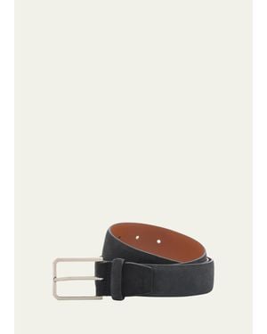 Santoni Square-Buckle Suede Belt - Gray