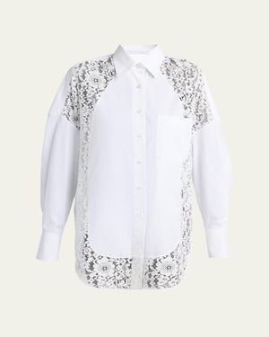 Stella McCartney Lace-Paneled Poplin Button-Down Shirt - White