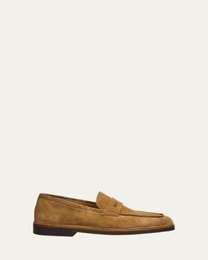 Bergdorf Goodman Suede Flex-Sole Penny Loafers - Natural